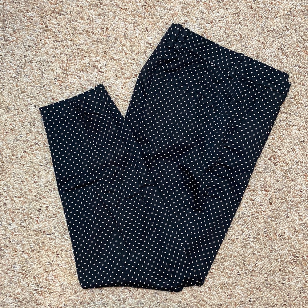 H&M size 6 ankle Trouser, black w cream polka-dots